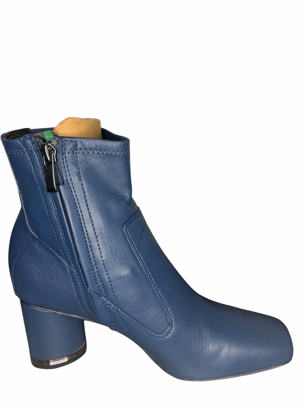 Franco Sarto Blue Faux Leather Ankle Boots Block Heel Side Zip Size 7